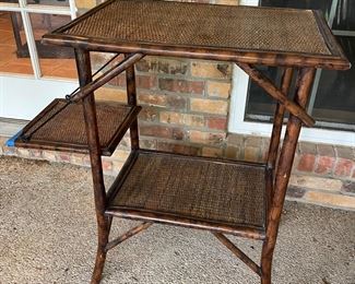 Vintage French Country Rattan 3 Tier side bar table
