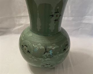 crane & clouds celadon vase