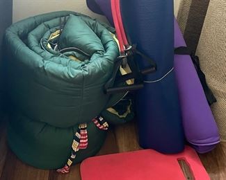 Sleeping bag, yoga mat, knee pad