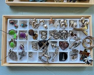 various silver jewelry, Retired James Avery jewelry including Abraham's Sacrifice pendant, St. Francis cross and ribbed dome silver ring