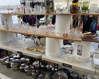 Crystal and pots and pans. so many pots and pans we ran out of table space