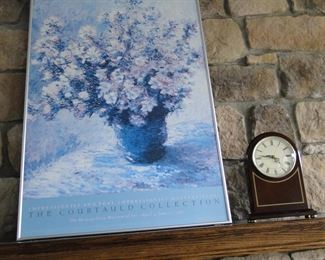 Small mantel clock and framed poster 