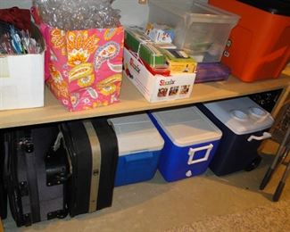 Coolers, luggage, and other gift wrapping supplies
