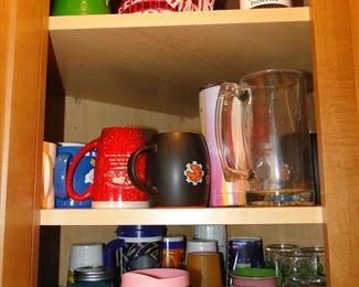 Assorted, cups, mugs, glasses, and travel glasses too