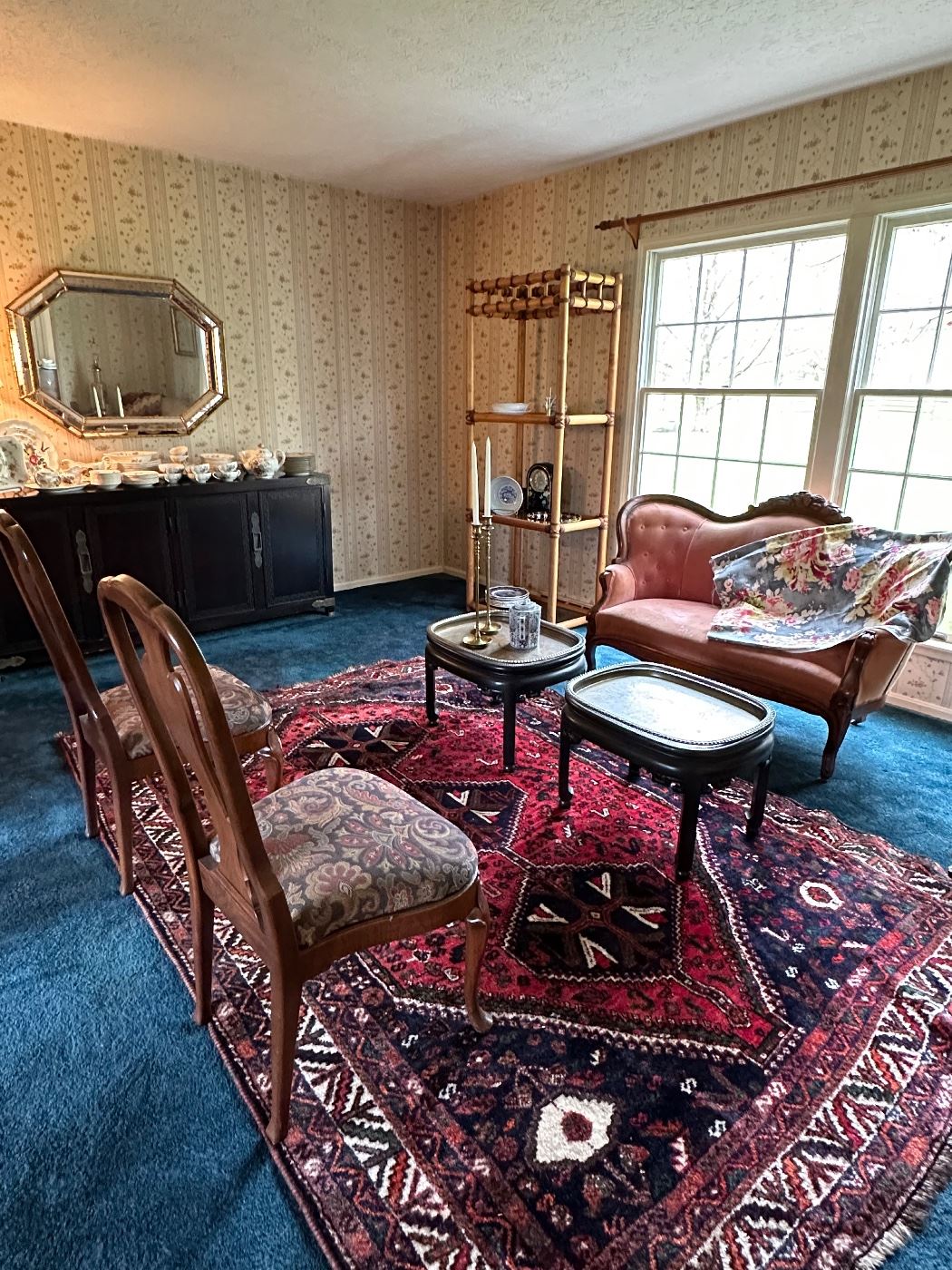 8 henredon dining chairs 1930’s antique Persian rug