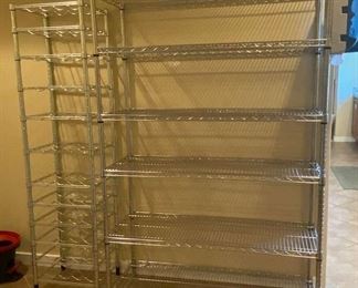 6Shelf Metal Storage Rack With Attached Marathon Napkin Dispenser And Metal Wine Rack