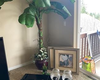 7 Artificial Tropical Plant Framed Artwork Wall Sconces  Floating Shelf