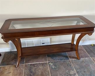 Beveled Glass Coffee Table With MultiToned Inlay