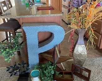 Large Tin Letter P Shadow Box Shelving Floral Decor