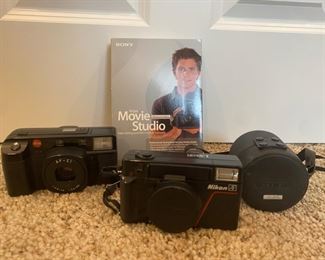 Leica AFC1 Nikon L35 Film Cameras And Konica Camera Lense