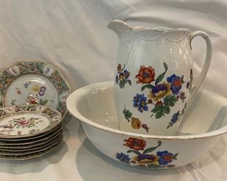 Rubian Art China Wash Basin And Meissen Flower Plates