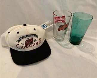 Seattle SuperSonics 1996 Western Conference Champions Hat And Two Beer Glasses