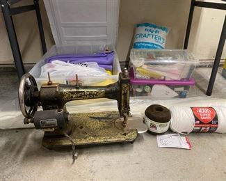 Antique White Rotary Sewing Machine And Sewing Notions