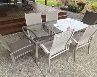 Glass Patio Table With 6 Sunbrella Fabric Chairs