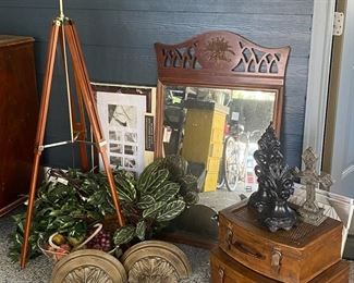 MidCentury Mirror Nautical Tripod Lamp Decorative Boxes and Wall Decor