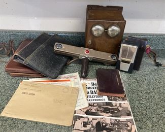 Vintage Western Electric Telephone Ringer Box Lafayette Walkie Talkie and Kodak Camera Flash