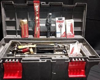 Rubbermaid Toolbox and its Contents Labeled Blades Drill Bits