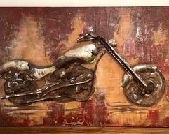 "Head In Out" 3D Metal Motorcycle Themed Art that measures 30x48 inches. SO cool! 