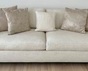 Ethan Allen Feather Blend Upholstered Sofa. Upholstered in a neutral color to match any home decor.  In very good condition with light wear including some light dog hair. 

Measures 89” long x 40” d 