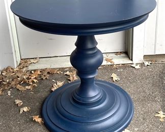 Navy Blue Accent Table measuring 28 inches tall and 26 inches in diameter. 