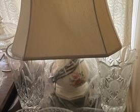 Vintage lamp and crystal items.