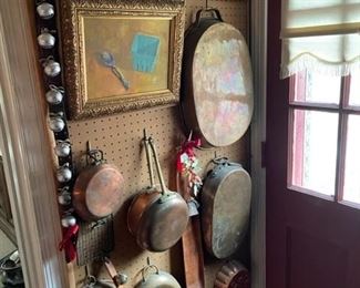 Selection of copper pans.