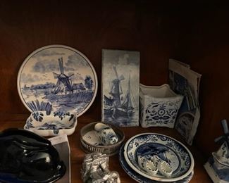Delft and other blue and white items.