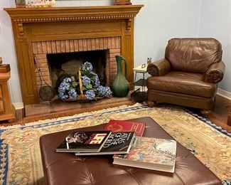 Large leather ottoman & chair