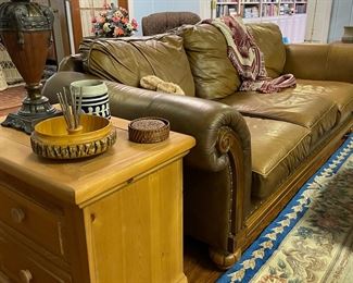 Leather sofa, 1 of 2 side tables 