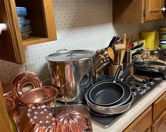 Copper molds, pan, collander