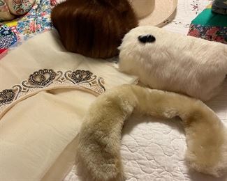 Vintage fur hat, girl's muff, collar