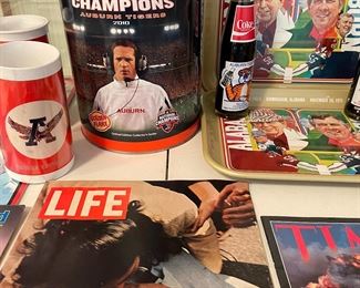 Auburn tin, AU-UA coke tray, Geo Wallace LIFE magazine 