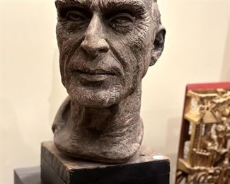 28. WAYLANDE GREGORY"JOHN GRABAR" TERRACOTTA SCULPTED BUST, 1958; signedand dated on verso, verso hollowed out,raised onwooden plinth; Bust: 14 1⁄2"h ×8 1⁄2"w x 8"d; Plinth: 3 1⁄2"h x 8"w ×7 1⁄2'd
Condition: Good;slight losses to black painted wooden plinth Artist: Waylande Gregory
Subject: John Grabar
Provenance: Rago Arts &Auctions, Lambertville, NJ, April 26, 2014
