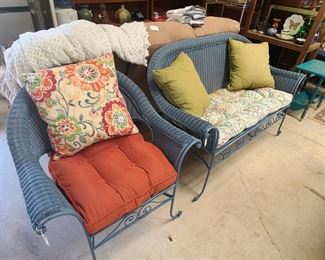 blue wicker furniture 2 pieces of 3 piece set