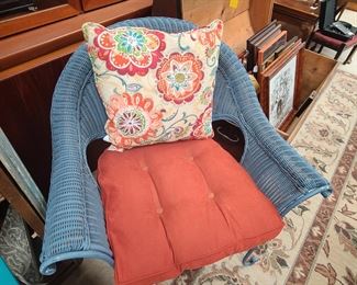 blue wicker furniture 1 chair of 3 piece set