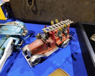 Antique toy wind up fire truck