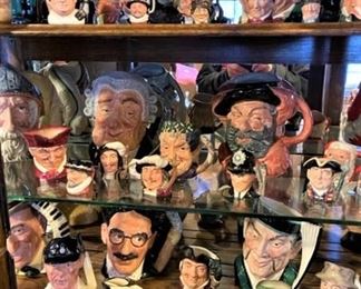 China Cabinet with Royal Doulton Toby Mugs