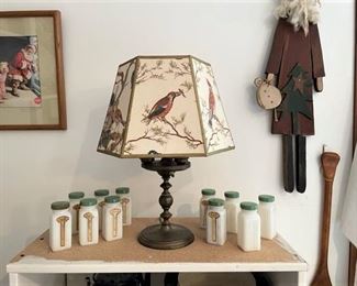 Vintage lamp with rotating shade, spice jars