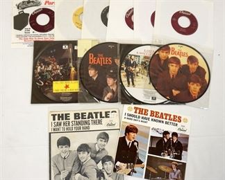 1029 LOT OF BEATLES 45 RPMS INCLUDES COLOR VINYL & PICTURE DISCS, THE BEATLES, I SHOULD HAVE KNOWN BETTER & SAW HER STANDING THERE ARE COVERS ONLY