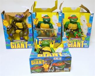 1159 1989 TEENAGE MUTANT NINJA TURTLES PLAYMATES 13 IN DOLLS. LOT INCLUDES MICHAELANGELO, RAPHAEL, LEONARDO, & DONATELLO. ALL W/ BOXES. BOXES & DOLLS HAVE WEAR. MAY NOT BE COMPLETE