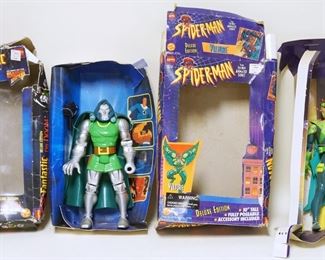 1179 TWO VINTAGE 1994 TOY BIZ MARVEL COMICS 10 IN ACTION FIGURES W/ PACKAGING (PACKAGING HAS WEAR) LOT INCLUDES FANTASTIC FOUR DR. DOOM & SPIDERMAN VULTURE FIGURE