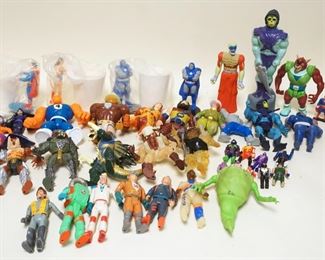 1181 LARGE LOT OF VINTAGE ACTION FIGURES, INCLUDES VINTAGE BURGER KING CUP HOLDER FIGURES IN PACKAGING. AS FOUND