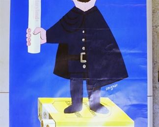 1186 VINTAGE PARISIENNES CIGARETTES ADVERTISING POSTER. APP. 50 IN X 35 1/2 IN. SHOWS AVERAGE SIGNS OF WEAR