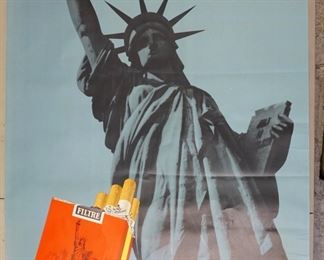 1187 VINTAGE MARYLAND AMERICAINES CIGARETTES FRENCH ADVERTISING POSTER. SHOWS AVERAGE SIGNS OF WEAR, HAS TEAR NEAR TOP RIGHT. APP. 50 1/4 IN X 35 1/2 IN