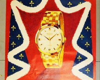 1188 VINTAGE SWISS MOVADO KINGMATIC WRISTWATCH ADVERTISING POSTER. SHOWS AVERAGE SIGNS OF WEAR. APP. 51 IN X 35 1/2 IN