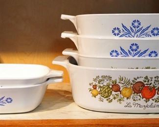 Corning Ware Casserole Dishes, Qty 10, Pyrex Pie Pans, Corelle Dinnerware, Measuring Cups, And More