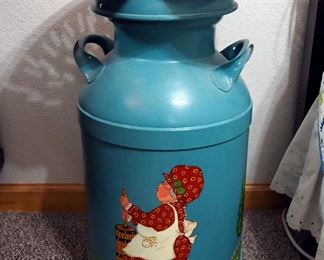 Painted Milk Can With Steel Tractor Seat, 27" Tall