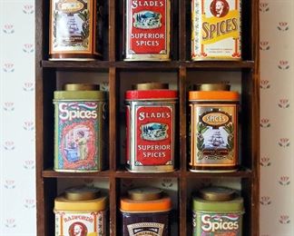 Case Manufacturing Company Wood Spice Rack, 13" x 9", Including Spice Tins Qty 9
