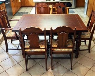 Jacobian Style Dining Table, 30.25" x 58" x 38", Including Dining Chairs, Qty 6