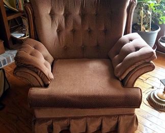 Oversized Upholstered Button Tufted Arm Chair, 38" x 40" x 38", And Upholstered Gliding Foot Stool